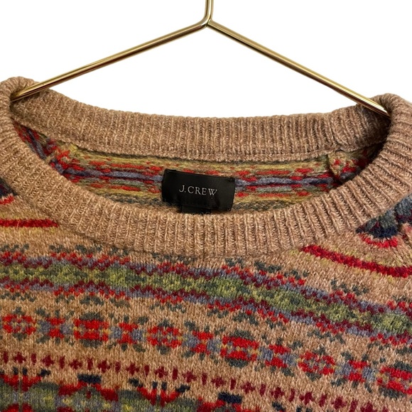 J. Crew Fair Isle Lambswool Crewneck Sweater Honey Beige Medium - Picture 3 of 8